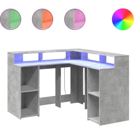 Maison Exclusive - LED-Schreibtisch Betongrau 130x130x91 cm Holzw