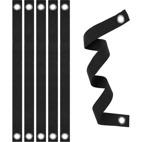 6 correas para árboles de 40x3,8 cm, Correas de soporte para árboles con ojales resistentes, Cinta negra para atar plantas (1/4)