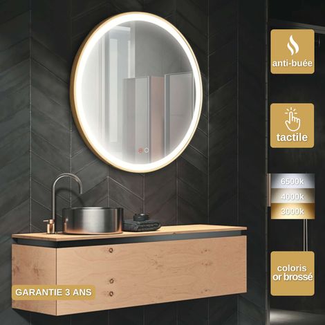 Miroir Salle de Bain LED Frontal Réglable - Ø60cm - Or Brossé - Commandes Tactiles & Anti-Buée - PARIS LEDIMEX (1/5)