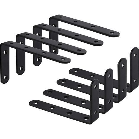 Support étagère murale en fer noir – Lot de 8 équerres 125x75x3mm – Résistant à la rouille – Fixation pour meubles et déco-Chrom (1/4)