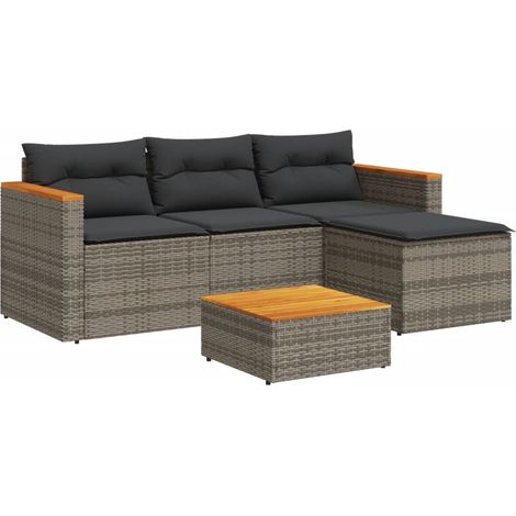 Set de sofá de jardín 3 pzas y cojines ratán sintético gris vidaXL (1/6)