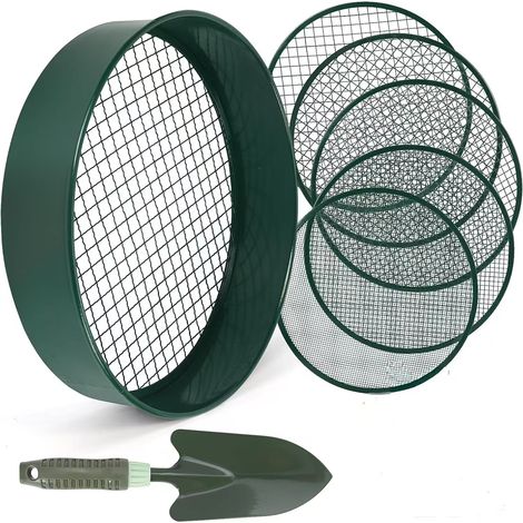 Tamis De Jardinage - Acier Inoxydable - Diamètre 30,5 Cm - 5 Mailles Remplaçables (3 5 8 10 12 Mm) - Cuillère Incluse - Vert (1/5)