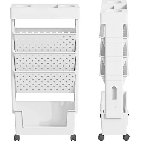 Libreria mobile a 5 ripiani con ruote, scaffale porta libri, per soggiorno, camera da letto, ufficio, bianco