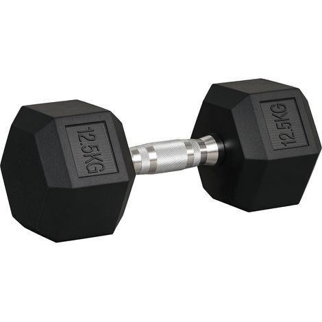 Mancuerna hexagonal de 12,5 kg de hierro fundido recubierto de goma para hogar, oficina y gimnasio en casa, negro (1/5)