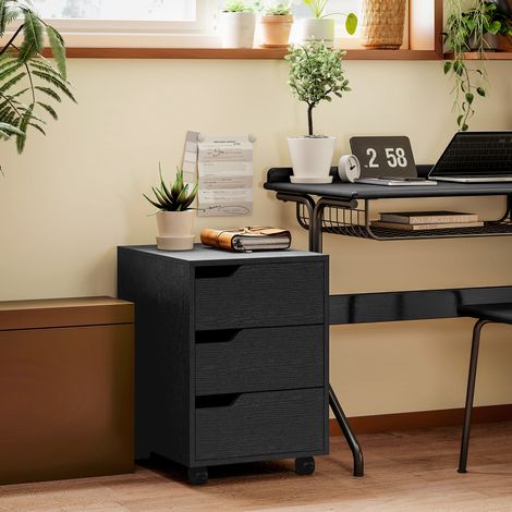 Caisson bureau mobile, meuble rangement bureau sur roulettes, 3 tiroirs, noir, 40x50x57,5cm
