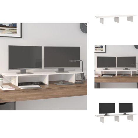 Support de moniteur Blanc 100x27x15 cm Bois de pin solide - Support Ordinateur - Support Ecran - Support Monitor - Meuble Informatique - Rangement Bureau (1/5)