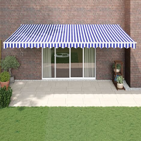 Auvent rétractable, Store Banne, Marquise Brise-soleil bleu et blanc 5x3 m tissu et aluminium LKOWF58713