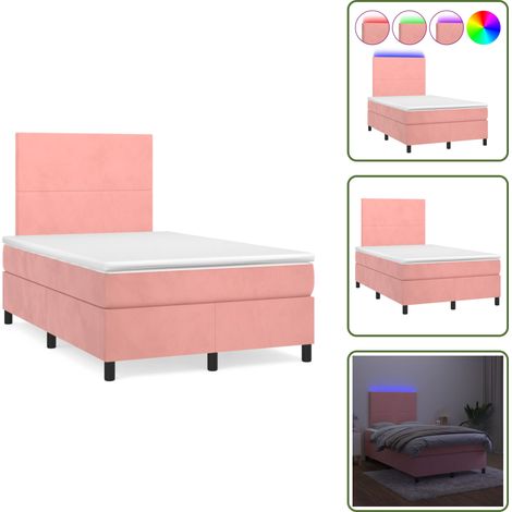 Sommier à lattes de lit et matelas LED rose 120x190 cm velours - Lit Plateforme - Lit Capitonné - Lit Design - Lit Double - Sommier Tapissier (1/5)