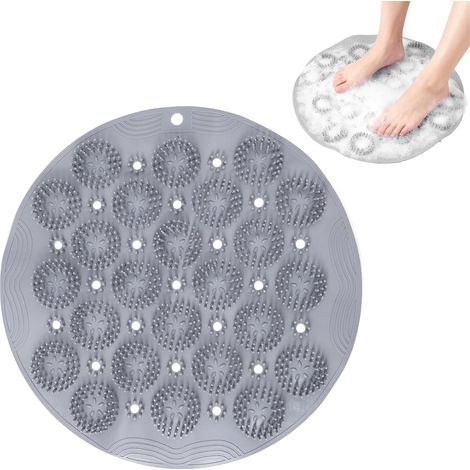 Gris Brosse Pieds Douche, 28x28cm Masseur de Pieds avec Ventouses Antidérapantes, Tapis de Massage pour Dos et Pieds, Épurateur Exfoliant pour Nettoyage et Relaxation, Bain de Pied, (1/5)