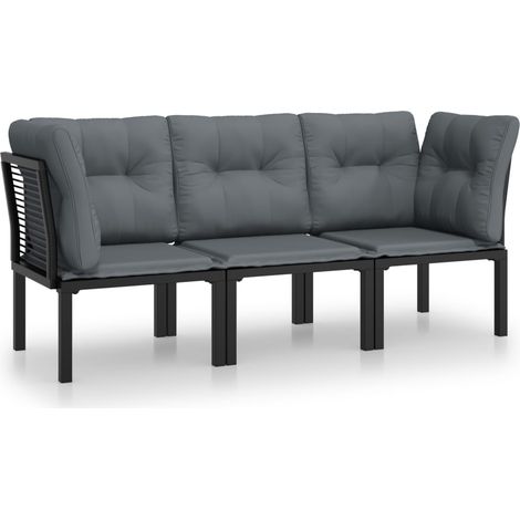 Maison Exclusive - 3-tlg. Garten-Lounge-Set Schwarz und Grau Poly