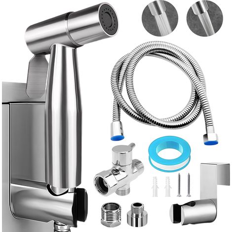Kit Douchette WC, 8 Pcs Kit Douchette WC Toilettes Bidet Hygiénique, Douchette Toilette avec Tuyau 1,5 Mètre, Adaptateurs G1/2" et G3/8", pour Hygiène Personnelle, Nettoyage des Toilettes (1/5)