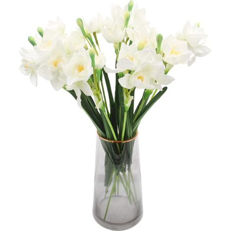 de jonquilles artificielles en pour décoration maison mariage porte d'entrée extérieure Lot 10 soie blanches blanc (1/4)
