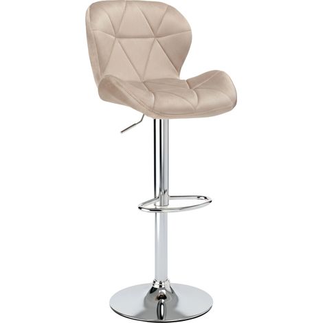 Tabouret de bar chromé Gordon, velours beige (1/5)