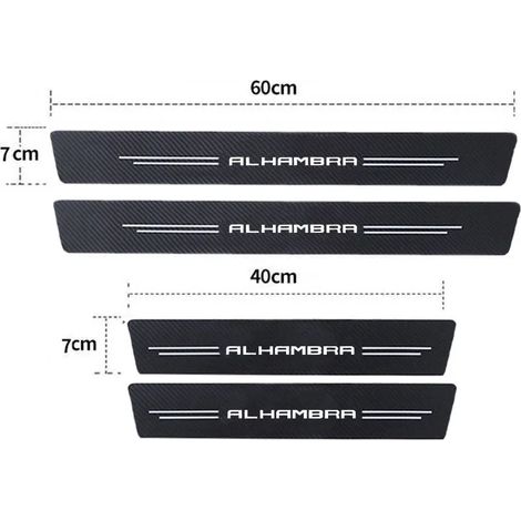 (4 pièces) Bandes de protection de seuil de porte en fibre de carbone pour voiture,logo Seat Alhambra,autocollants de protection pour seuil de porte,coffre et pare-chocs arrière (1/2)