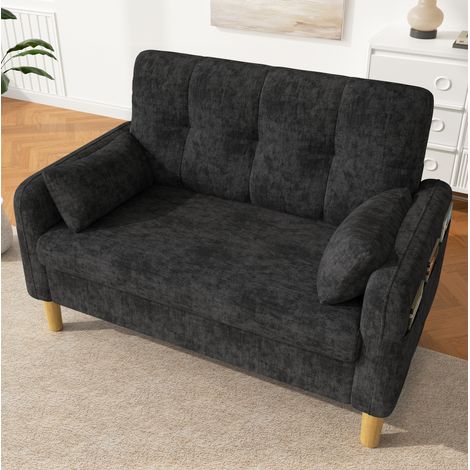 Sofá de 2 plazas 119x78x85 cm en chenilla gris con bolsillo lateral – MEUBLIV (1/5)
