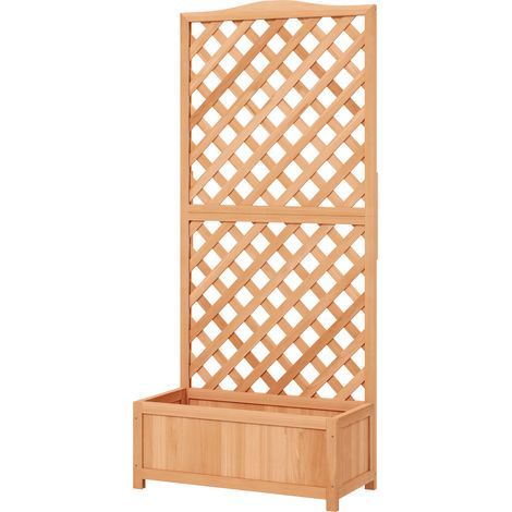 Pflanzkübel aus Massivholz mit Rankgitter, 76 x 36 x 170 cm, braun