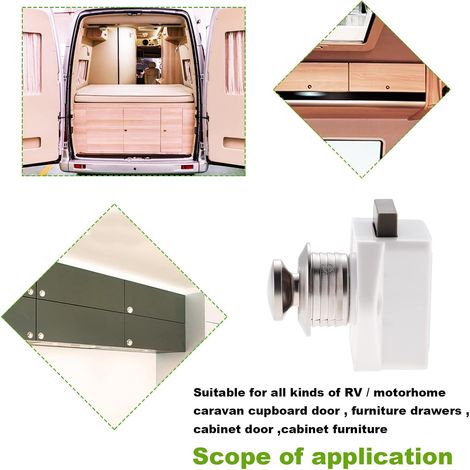 Convient pour 6 serrures à bouton-poussoir pour armoire, tiroir, placard, porte, caravane, camping-car, bateau, blanc (1/4)