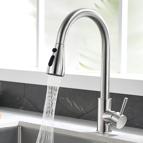 Robinet Cuisine - Mitigeur Rotatif 360° - 3 Modes D'eau - Tuyau PEX Extensible 50 cm - Acier Inoxydable 304 - Pour Évier Cuisine