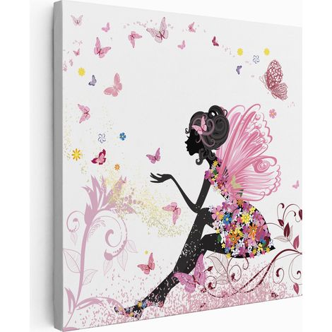 Tableau toile Enfants Carré - Fée papillons - 20x20 cm (1/2)