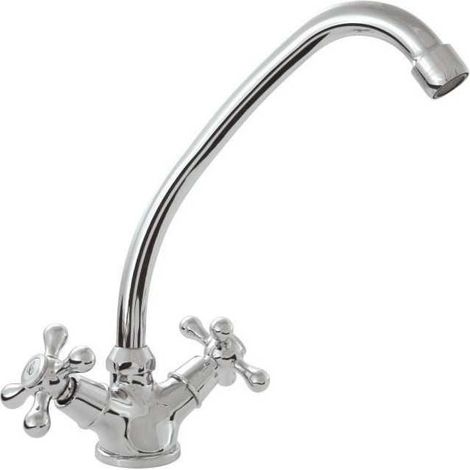 ROUSSEAU Robinet melangeur de cuisine Beverly - Sans douchette - Gris chrome