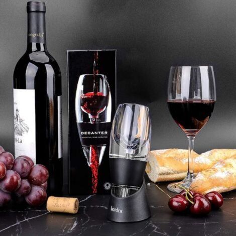 Aérateur et décanteur à vin, Noir, avec Support, pour vin Rouge (1/4)