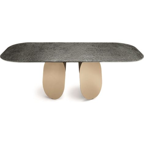 Tavolo rettangolare MAYA240 con base in metallo Beige e piano in vetro Fume' (1/4)