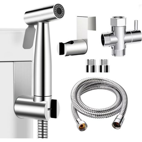Douchette bidet inox avec flexible 120cm et adaptateur T G1/2-3/8 (1/5)