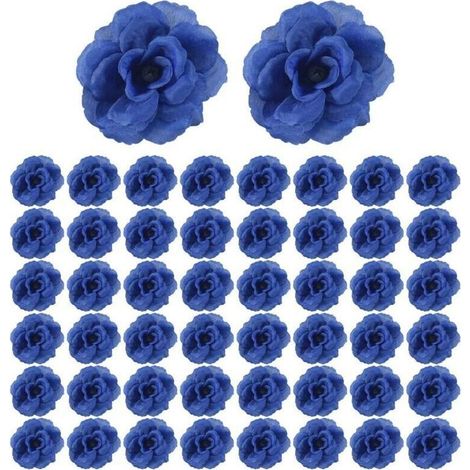 Künstliche Rosenblüten aus Seide, 50 Stück zur Dekoration von Alben, Kleidung, Hüten, Hochzeiten (Dunkelblau) (1/4)