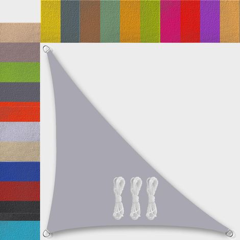 Toile d'ombrage Triangle Imperméable Protection UV 95% Respirante Voile d'ombrage Triangle Rectangle pour Patio Jardin terrasse extérieur Camping 2x3x3.6m Gris (1/5)