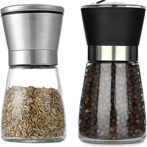 Salz und Pfeffermühle, Hotder Gewürzmühle 2er Set, Salzmühle & Pfeffermühle mit einstellbarem Keramikmahlwerk, Chilimühle Pfeffermühlenset für Verschiedene Gewürze