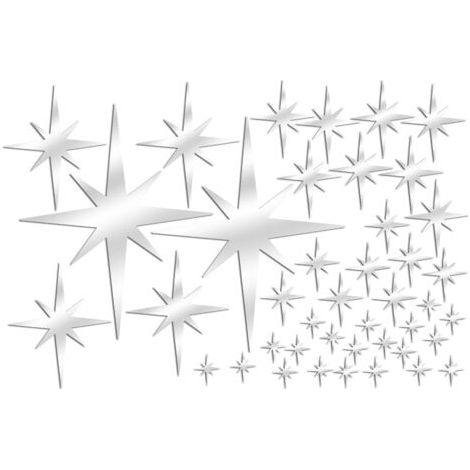 QORVA-Un ensemble de 42 argent Autocollant Mural Miroir étoile DIY, décalcomanie Acrylique, Papier Peint Autocollant imperméable pour Chambre d'enfant, décoration de la Maison