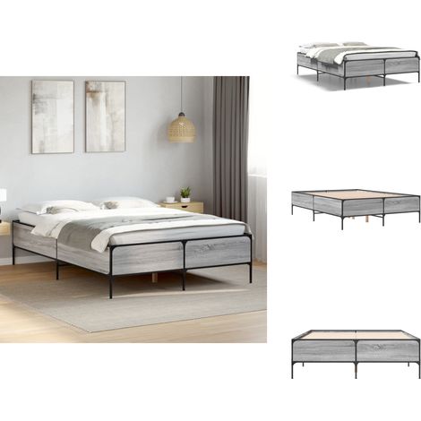 Cadre de lit sans matelas sonoma gris 150x200 cm - Cadre De Lit - Lit Double - Lit Sommier - Lit Design - Lit Moderne (1/5)