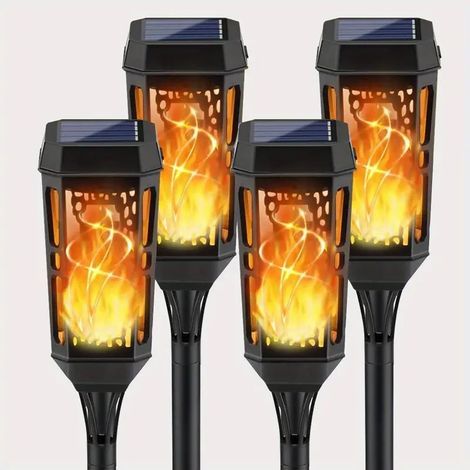 Lampes solaires à flamme pour extérieur, lot de 4 torches solaires étanches à 12 LED.-AquaForge (1/5)