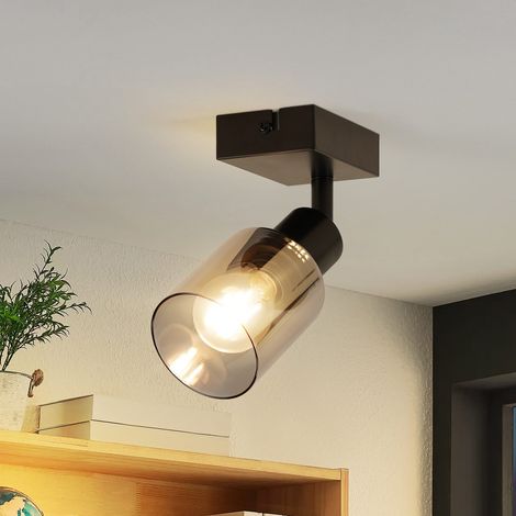 ZMH Plafonnier Spot de plafond 3 ampoules E14 : Plafonnier vintage noir orientable à 350° lampe de cuisine spots de plafond en métal spot en verre mur pour salon couloir cuisine - sans ampoule (1/5)