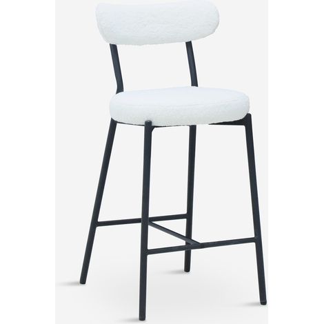Taburete alto moderno para cocina con respaldo de tela bouclé blanco Opos (1/5)