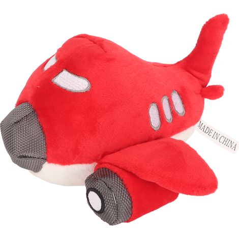 Jouet en peluche pour chien qui couine, résistant aux morsures, meulage des dents, nettoyage interactif en forme d'avion, chiot en peluche à mâcher rouge (1/5)