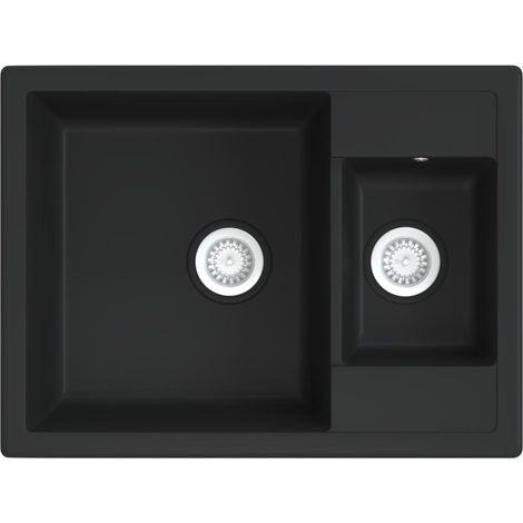 Kitchen Sink with Overflow Hole Double Basins Black Granite vidaXL