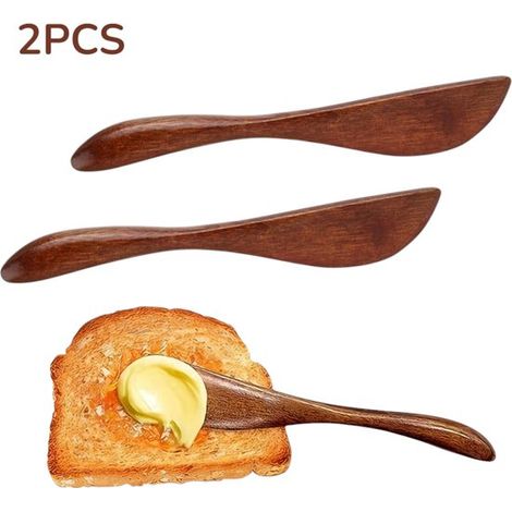 Lot de 2 couteaux à beurre en bois de 15 cm, pour beurre, pâte à tartiner, confiture et autres aliments (1/5)