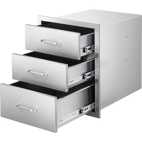 Meuble Tiroir de Cuisine Extérieur LxPxH 46x59x59 cm, Module de Cuisine Extérieur avec 3 Tiroirs et Poignées, en Inox, Mobilier de Rangement pour Îlot de Barbecue en Plein Air, Terrasse (1/5)