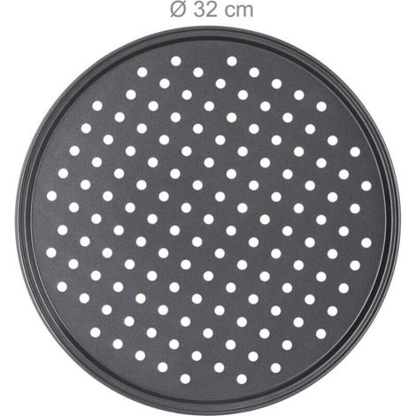 Pizza pan, set of 1, round, perforated, non-stick, tarte flambée, steel, mold, ∅ 32 cm, anthracite (1/4)