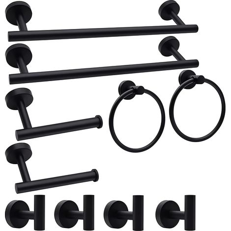 Accessoires Salle Bain 10 Pièces Porte Serviettes Montage À Vis Noir (1/5)