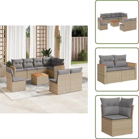 Tavolo da giardino - vidaXL Set Divano da Giardino 9 pz con Cuscini Beige Misto Polyrattan - Poltrone da esterno