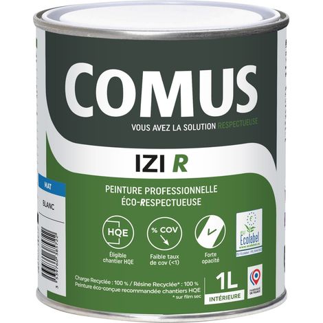 IZI R MAT 1L - Peinture en phase aqueuse finitions B éco-respectueuse à base de 50% de matières recyclées - COMUS (1/3)
