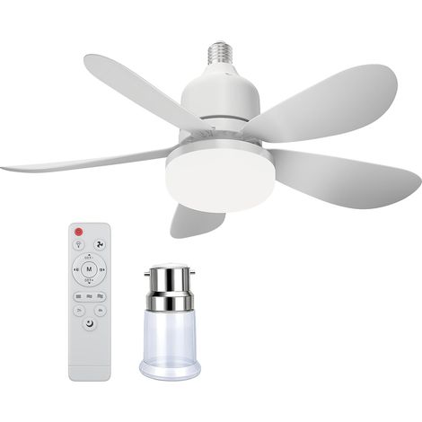 Ventilatore da soffitto da 52 cm con luce e telecomando, attacco E27, LED, 3 velocità e 3 colori, silenzioso, ideale per soggiorno e camera da letto (bianco + B22) (1/5)