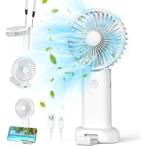 Mini ventilatore portatile,ventilatore a mano,piccolo ventilatore da viaggio,ventilatore portatile ricaricabile con 3 velocità,campeggio (bianco) (1/5)