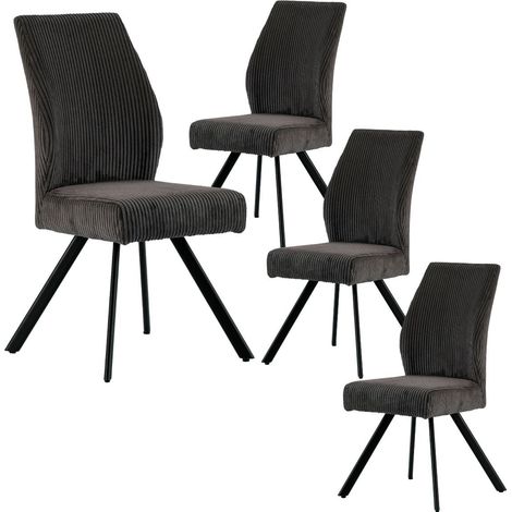 Lot de 4 chaises en velours côtelé et pieds en métal laqué noir coloris anthracite - BANIL (1/5)