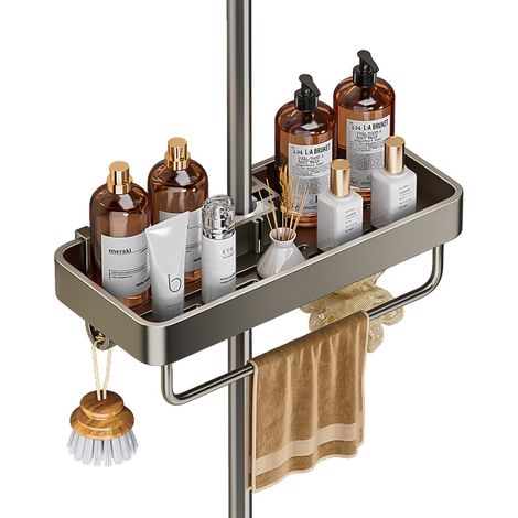 Panier de douche métallique gris canon sans perçage avec crochets (1/5)