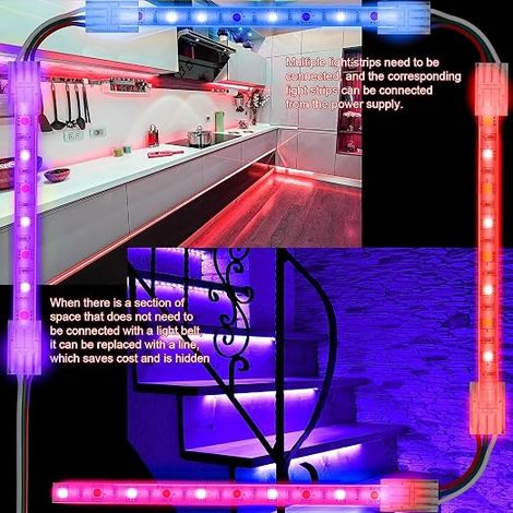 LED Strip Connector Kit 3 Pin 10 mm, 10 x 10 mm LED Strip Connectors + DC 12V-24V 5m LED Extension Cable for WS2811 WS2812B LED Strip (1/5)