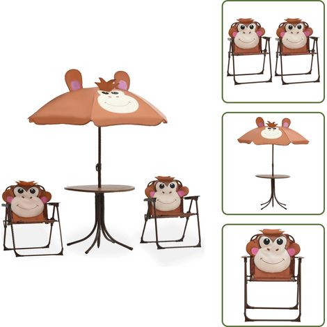 Ensemble de bistro avec parasol pour enfants 3 pcs Marron - Meubles De Jardin - Salon De Jardin Enfant - Set De Jardin Enfant - Parasol Enfant - Table Basse Enfant (1/5)