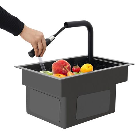 Évier de cuisine encastrable - Noir - 45 x 30 x 23 cm - En acier inoxydable 304 - Avec plaque de recouvrement - Pour bar de cuisine, salle de bain, buanderie, pièce encastrée (1/5)